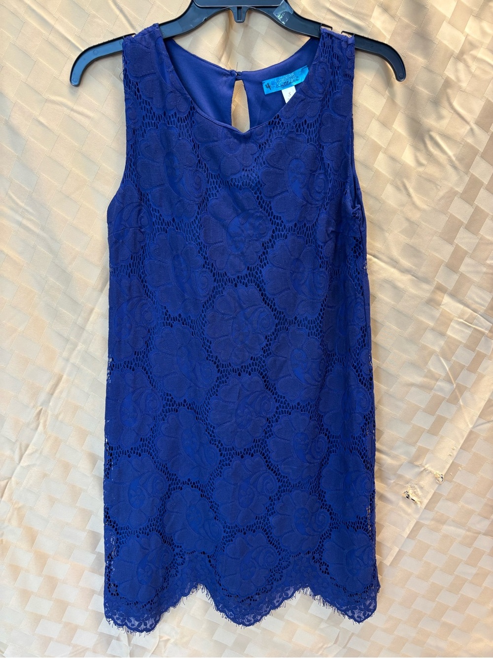 buttons Royal Blue Floral Lace Sleeveless Mini Dress
